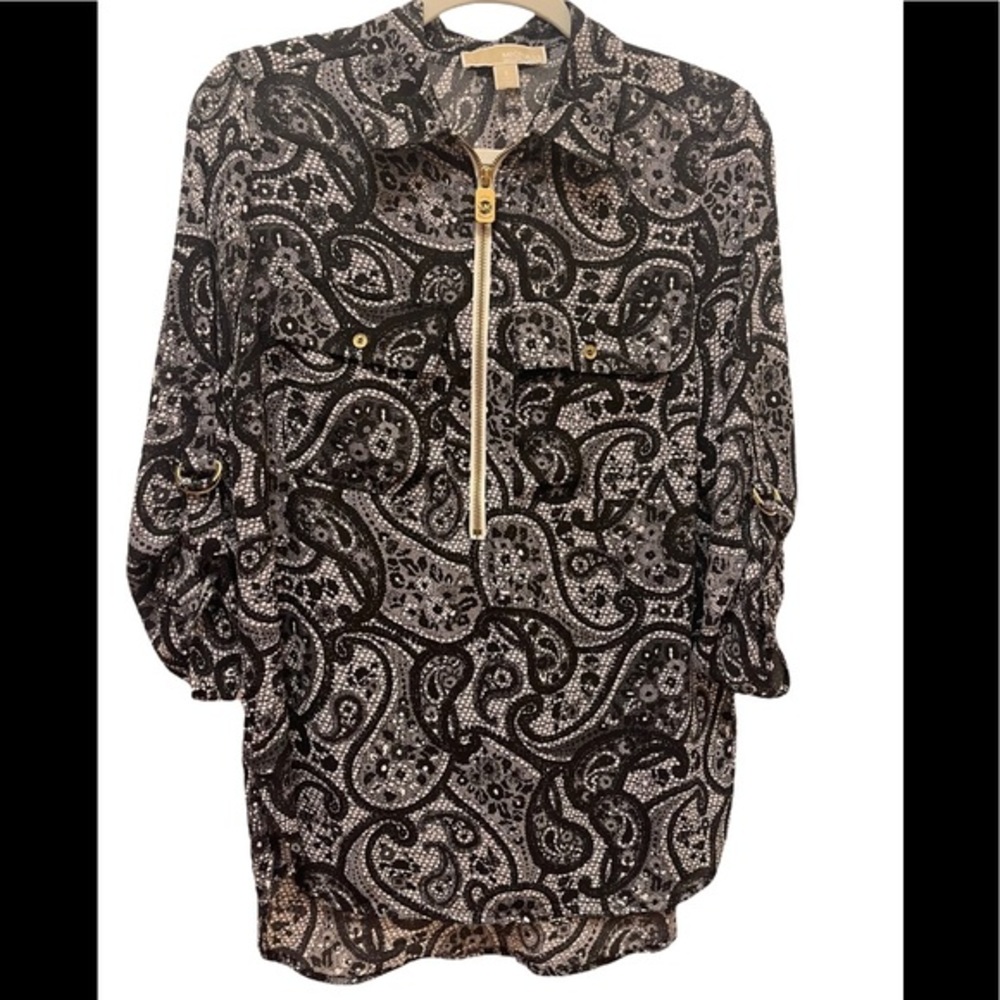 Michael Kors Black And White Paisley High-Low Size Small